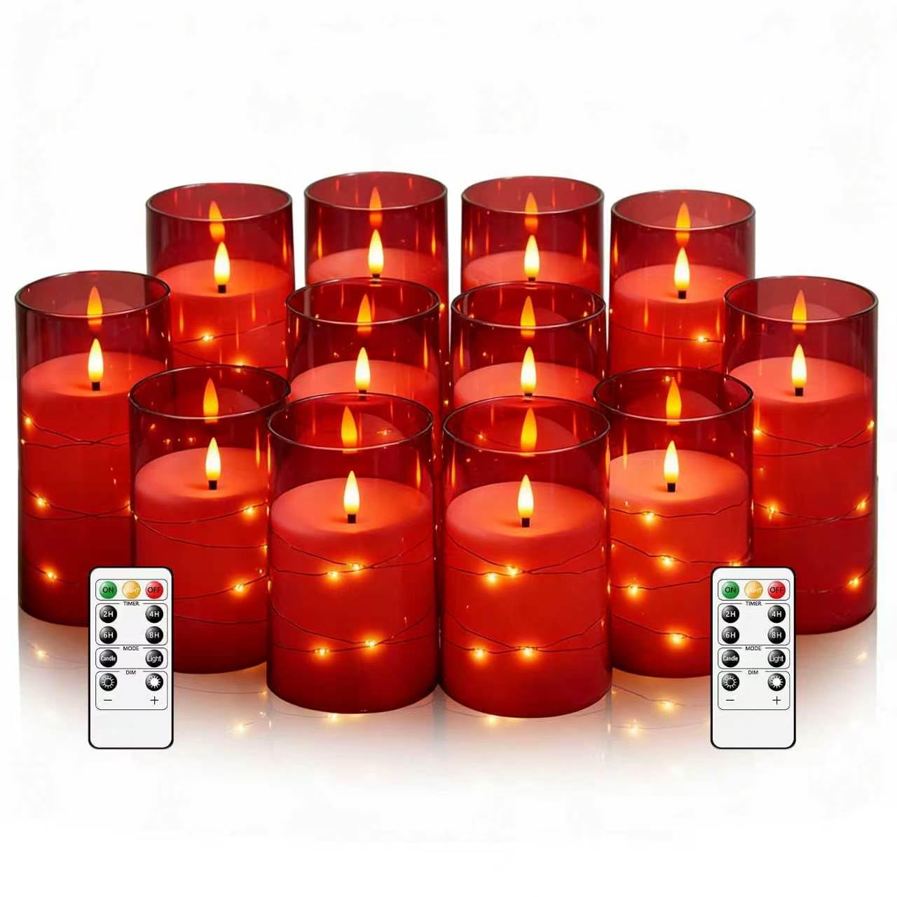 kakoya Flameless LED Candles with Timer 5 Pc Flickering Flameless Candles for Romantic Ambiance and Home Decoration Stable Acrylic Shell,with Embedded Star String，Battery Operated Candles（Red）