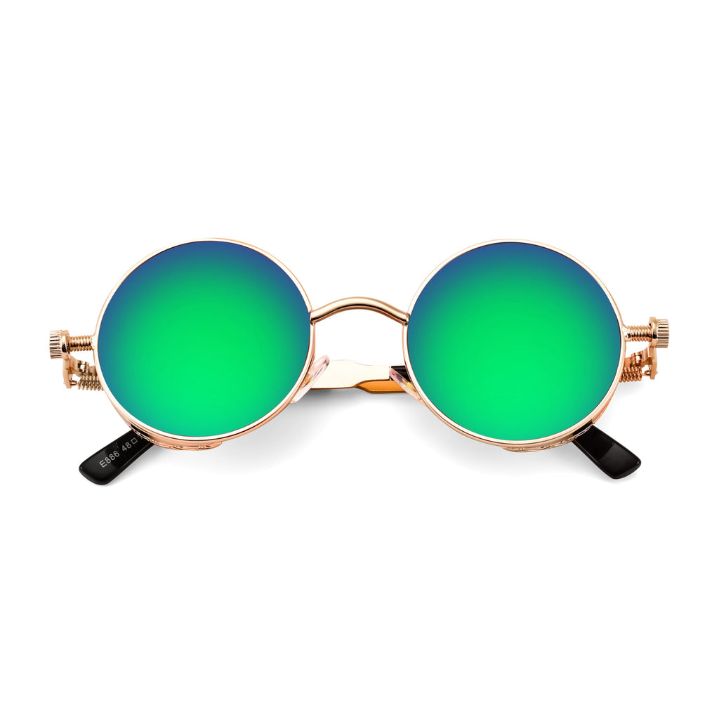 FEISEDY Retro Gothic Steampunk Sunglasses Round Metal Frame Punk Circle Inspired Shade Men B1857