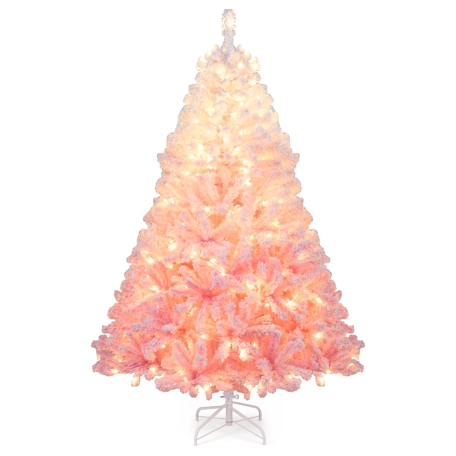 Goplus 7FT Pre-Lit Artificial Christmas Tree Auto-Spread/Close up Branches 11 Flash Modes with Multicolored 400 LED Lights & Metal Stand
