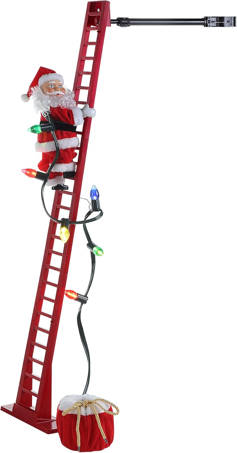 Mr. Christmas Super Climber Musical Animated Christmas Decoration, 42 Inches, Plush White Santa Claus