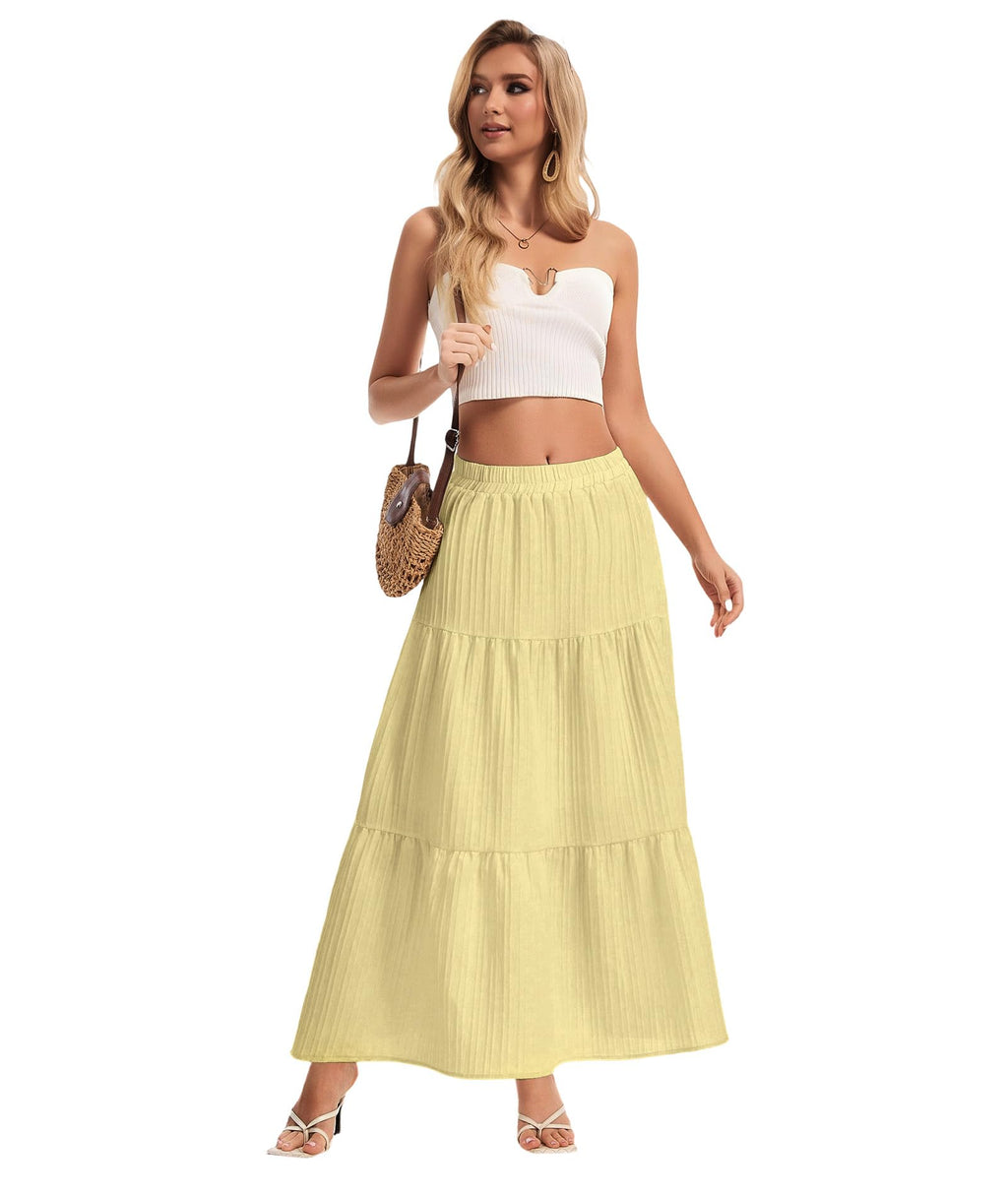 Womens Maxi Skirt Boho Long Flowy Skirts Trendy Summer 2026 Tiered Ruffle Skirt A Line Casual Beach Vacation Dress