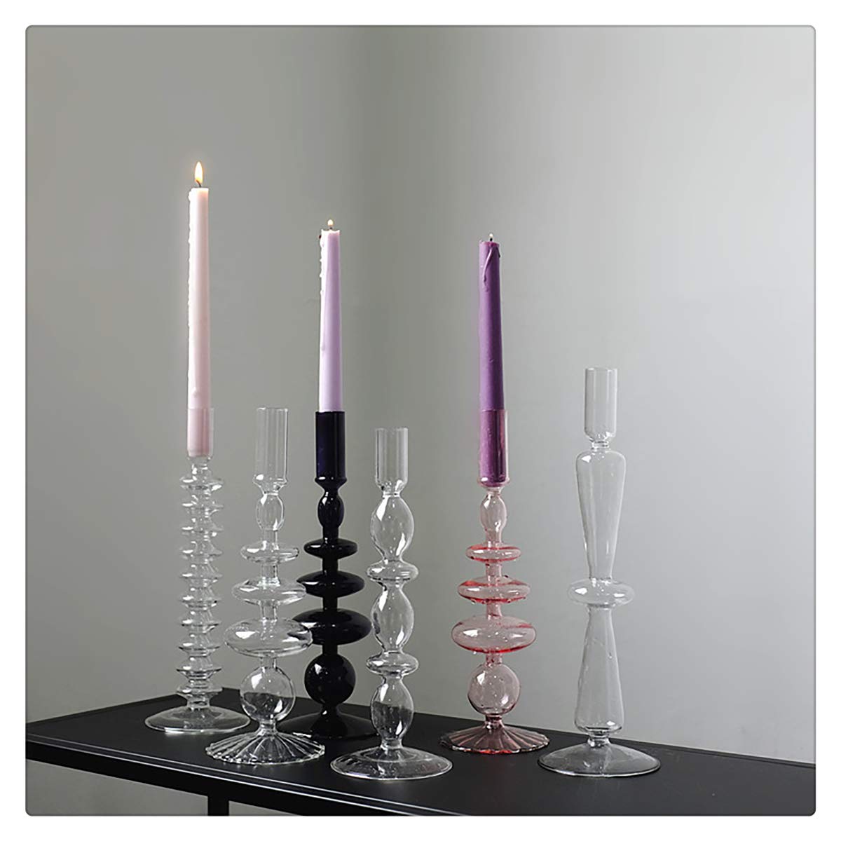 Glass Candlesticks Holders, Retro Glass Candle Holder for Taper Candle Table Centerpiece Wedding Party Home Decoration, Oliver Green