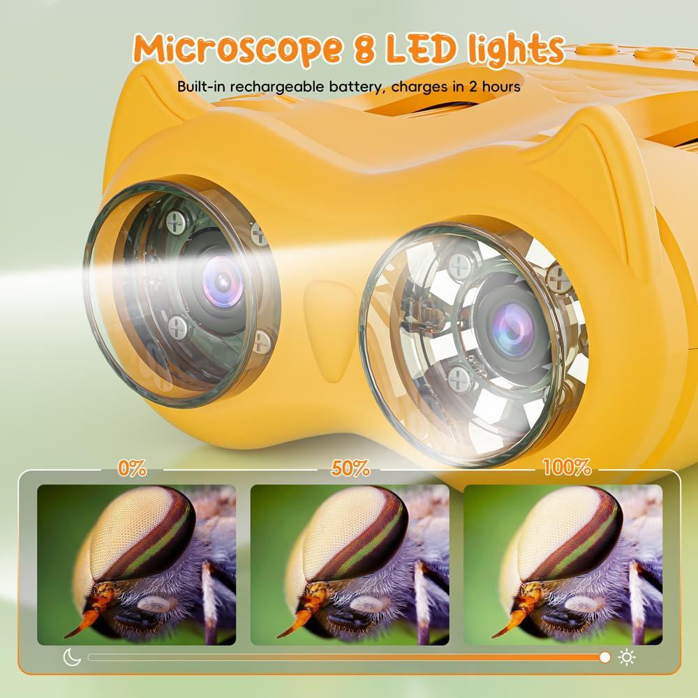 2-in-1 Kids Microscope Telescope, Temodu 2.0" 1000X Digital Microscope for Kids, HD Portable Education Telescope for Kids Birthday Festival Gift, Science Fun Toys for Children Age 4-12 (Yellow)