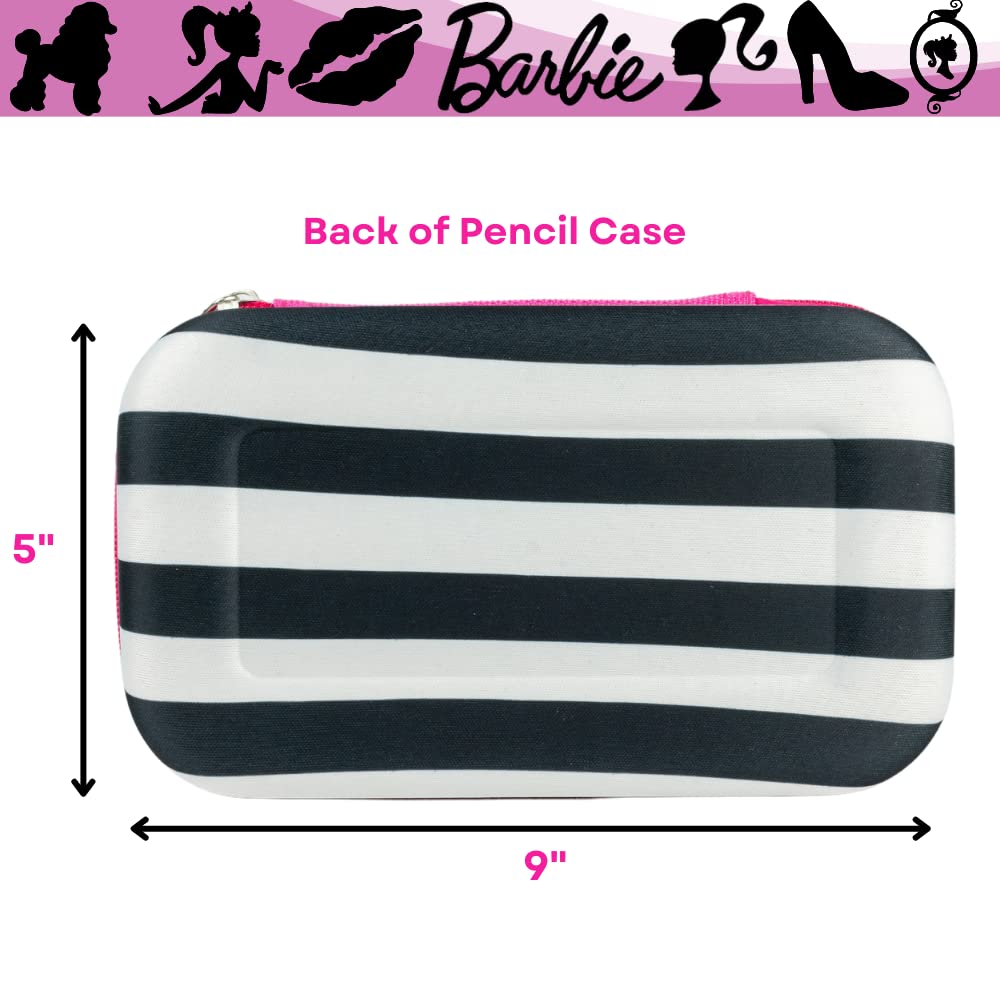 Innovative Designs Barbie Pencil Case Set with Stickers and Gel Pens for Kids, Molded with Zip Closure, Pink