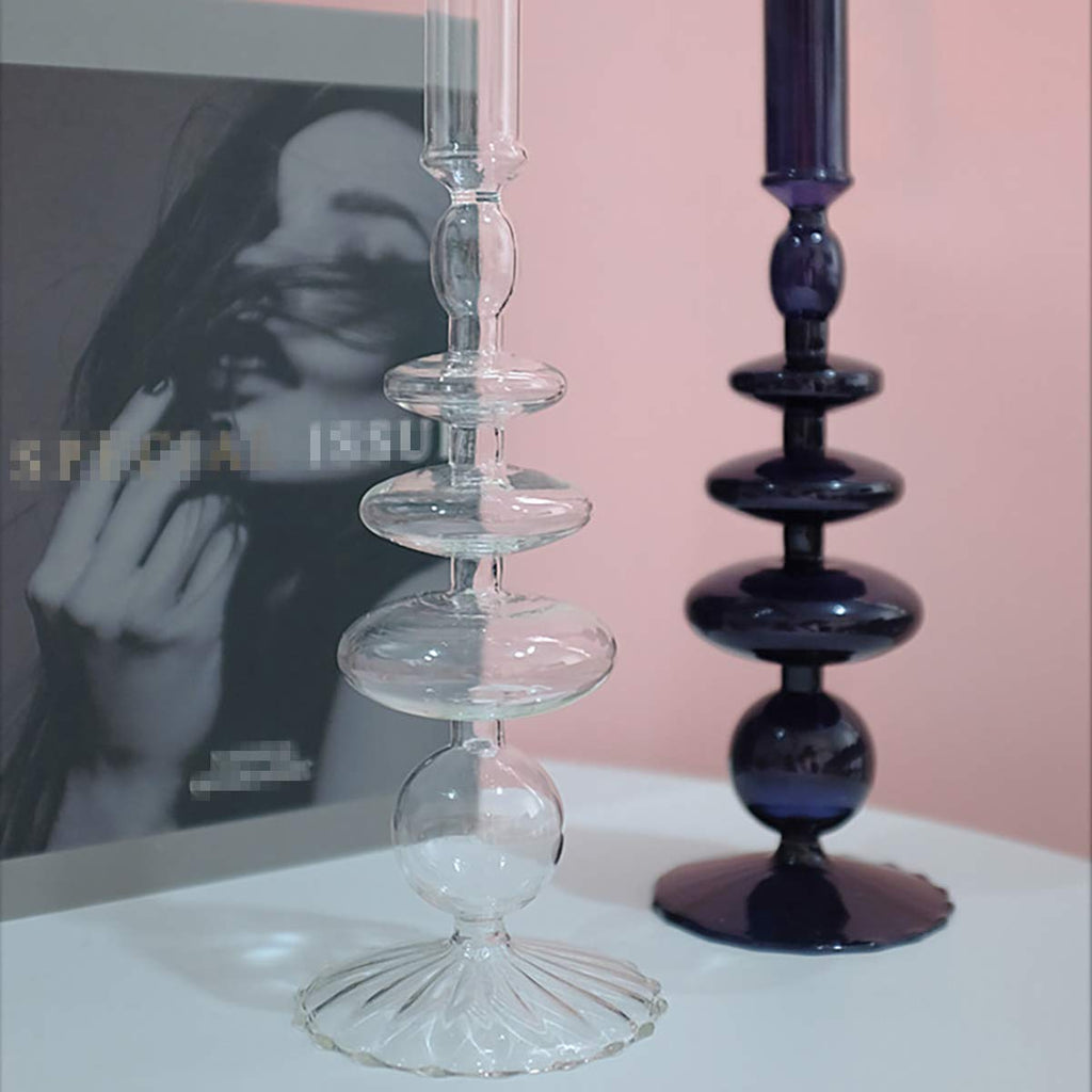 Glass Candlesticks Holders, Retro Glass Candle Holder for Taper Candle Table Centerpiece Wedding Party Home Decoration, Oliver Green