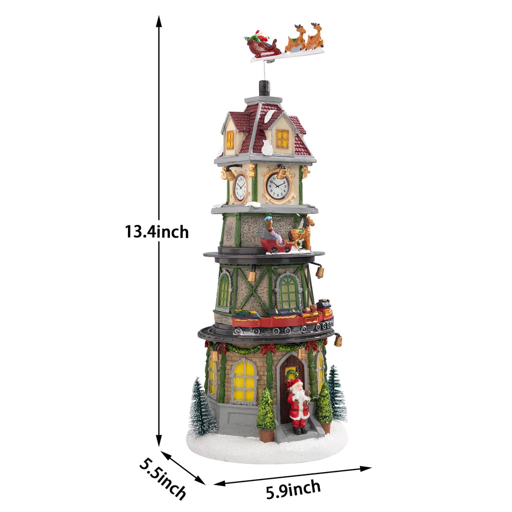 Christmas Village House Musical Christmas Collectible Buildings Church Train Snowman Children Skating with LED Lights Vacation Village with USB Indoor Figurines Indoor Tabletop Decoration