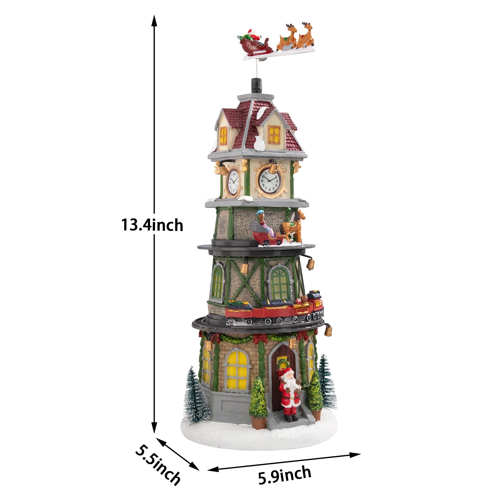 Christmas Village House Musical Christmas Collectible Buildings Church Train Snowman Children Skating with LED Lights Vacation Village with USB Indoor Figurines Indoor Tabletop Decoration