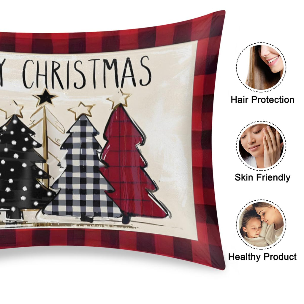 Christmas Light Trees Satin Pillow Case for Hair and Skin Satin Pillowcase Without Zipper Pillowcase, Standard Size Slip Silk Pillow Cases 20"x26" Silk Pillowcases for Bedroom Sofa Home Decor