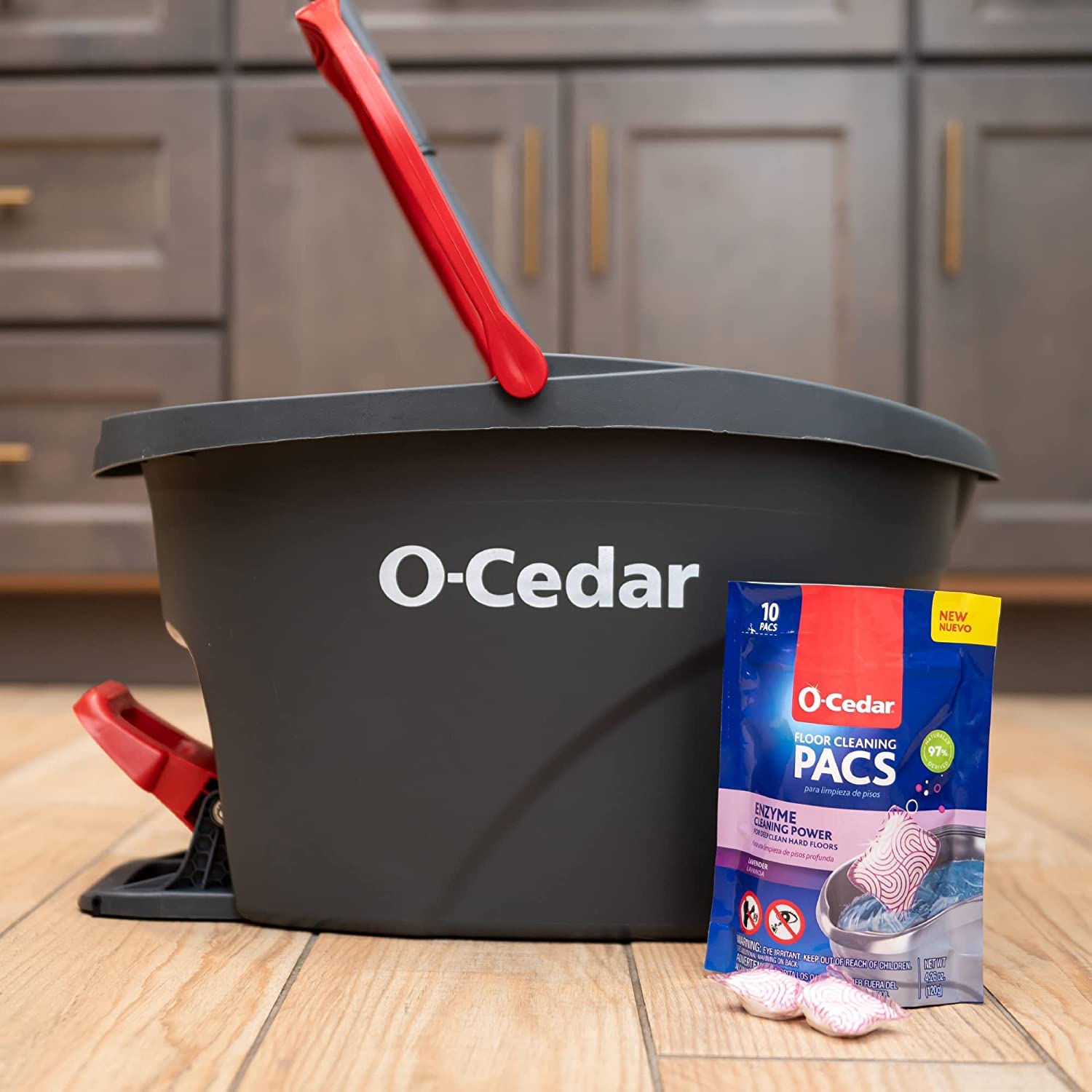 O-Cedar EasyWring Microfiber Spin Mop, Bucket Floor Cleaning System, Red, Gray, Standard