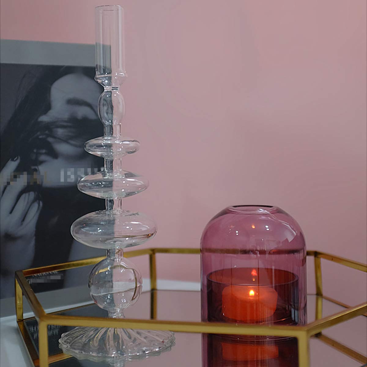Glass Candlesticks Holders, Retro Glass Candle Holder for Taper Candle Table Centerpiece Wedding Party Home Decoration, Oliver Green