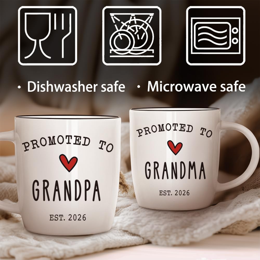 Promoted To Grandma And Grandpa 2026 Mug Set, Pregnancy Announcement for Grandparent Mug Set, Grandparents 2026 Gifts, Grandma And Grandpa Announcement Ceramic Mugs 13Oz