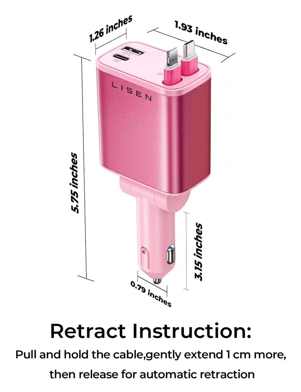 LISEN Retractable Car Charger, 84W Car Charger USB C Fast Charger Adapter for iPhone, Car Accessories for Men Women, Gifts for Fathers Day for Men Dad Husband, for iPhone 17 16 15 14 13 12 11 Samsung