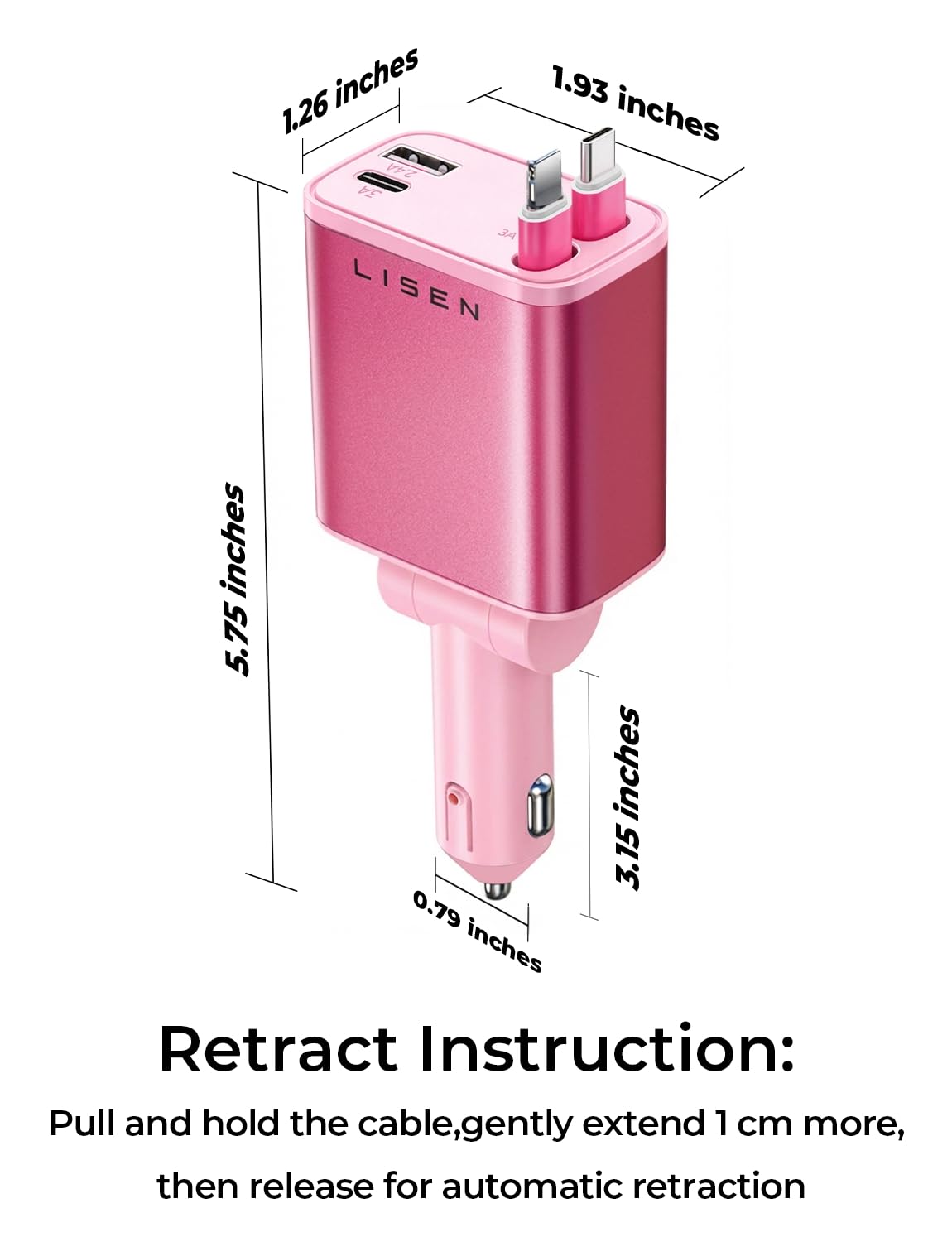 LISEN Retractable Car Charger, 84W Car Charger USB C Fast Charger Adapter for iPhone, Car Accessories for Men Women, Gifts for Fathers Day for Men Dad Husband, for iPhone 17 16 15 14 13 12 11 Samsung