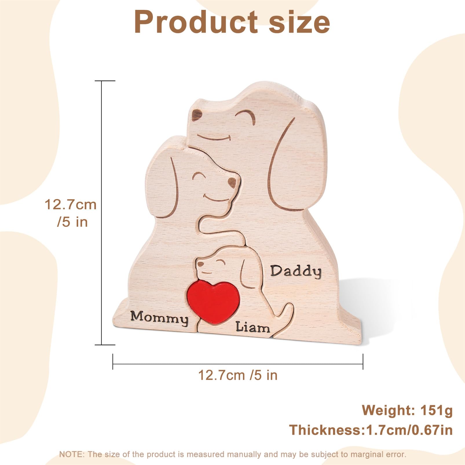 Personalized Family Name Puzzle with 2-8 Names Custom Wooden Bear Puzzle with Names Customized Wooden Puzzle Gifts for Christmas (Bear)