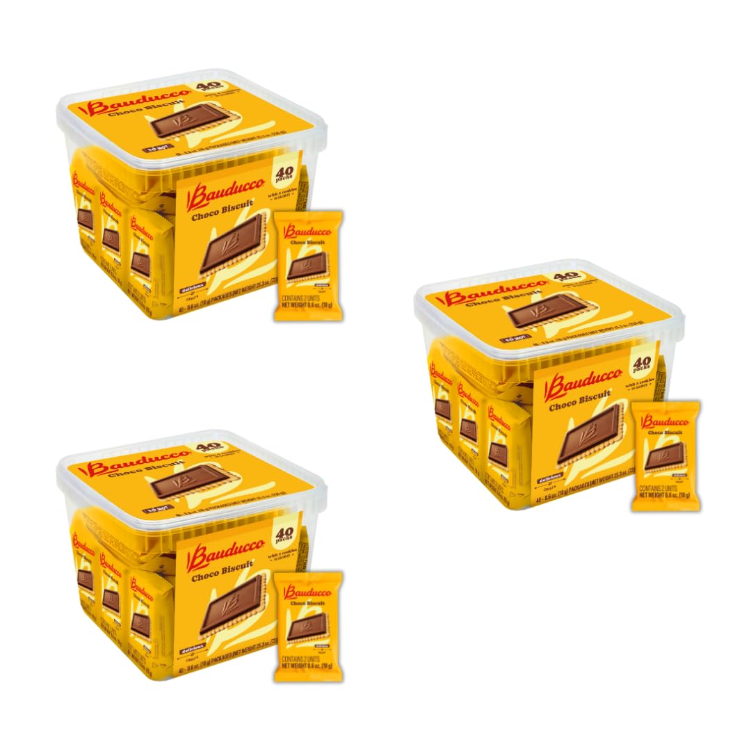 Bauducco Choco Biscuit Cookies Gift Tin – Crispy Chocolate-Covered Biscuits, Individually Wrapped for Snacking, Sharing, or Holiday Gifting, 5.7 oz (Pack of 9)