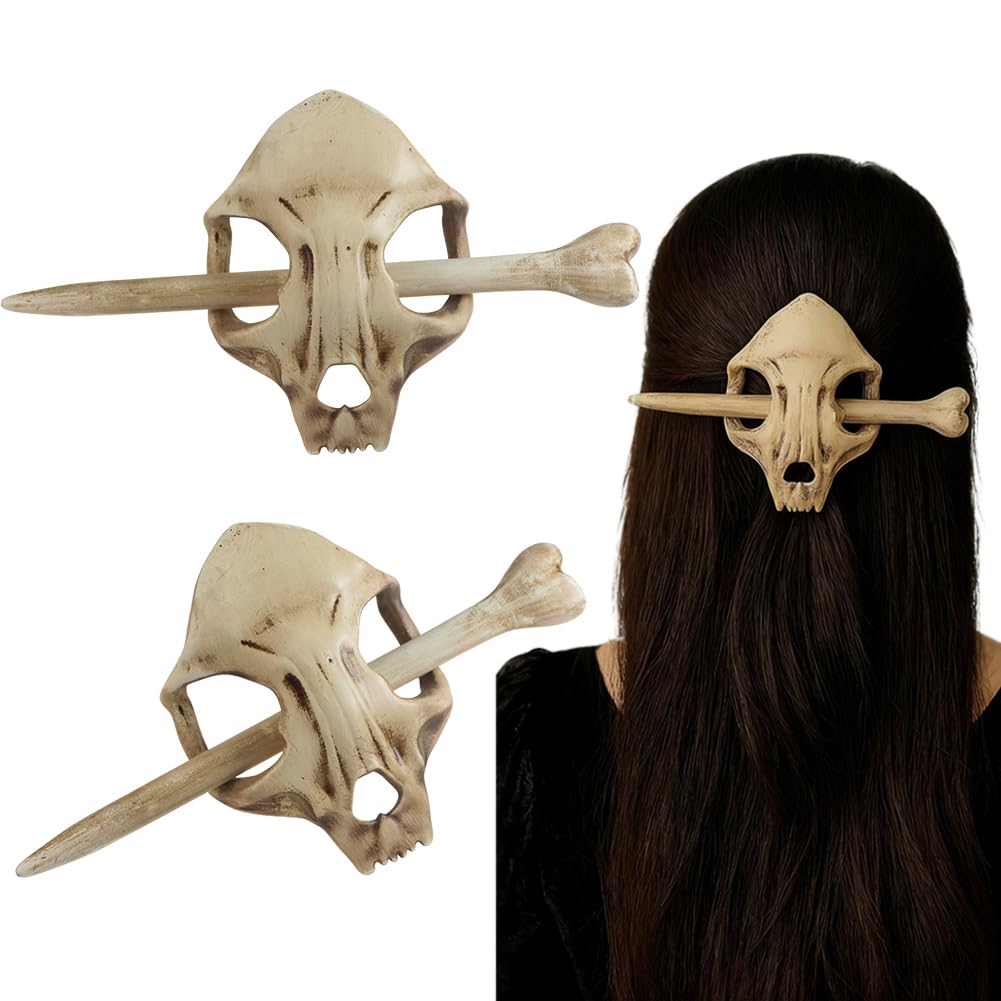 Cat Skull Hair Stick, Gothic Feline Skull Resin Bone Hair Slide Barrette for Women, Cat Skull Hair Clip Halloween Cosplay Witchcore Hairpin, Spooky Updo Holder (1 Piece)