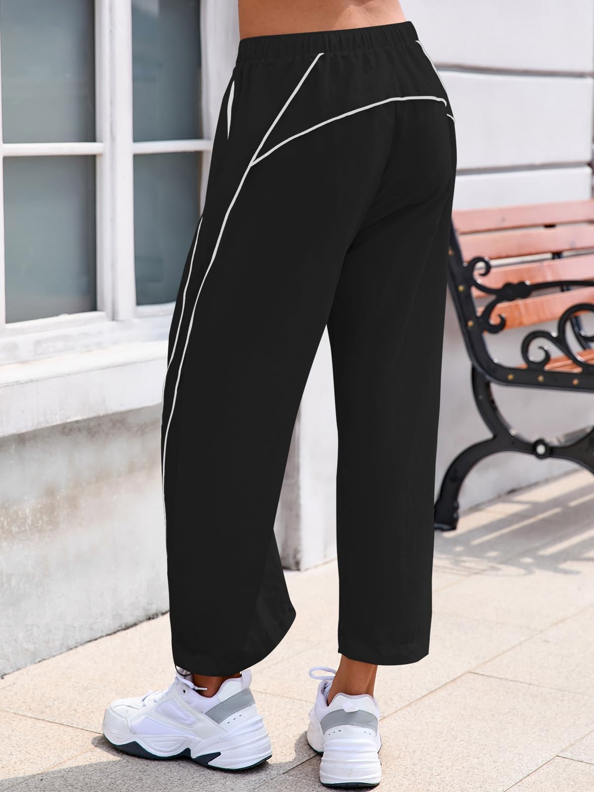 Fisoew Womens Baggy Wide Leg Pants Casual Elastic Waist Drawstring Hiking Workout Cropped Pants with Pockets