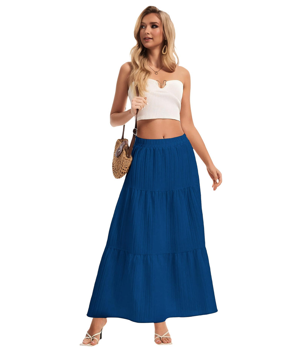 Womens Maxi Skirt Boho Long Flowy Skirts Trendy Summer 2026 Tiered Ruffle Skirt A Line Casual Beach Vacation Dress