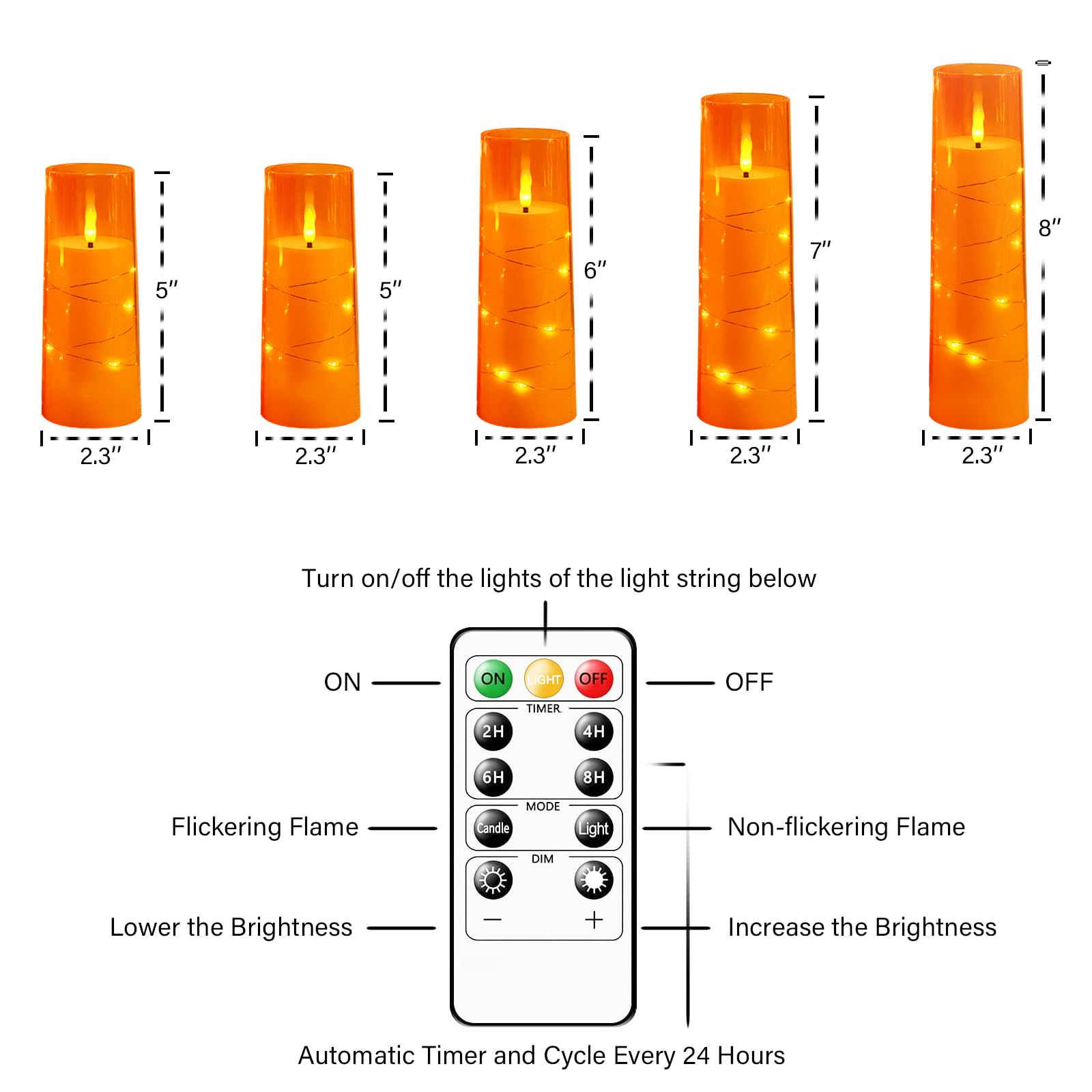 kakoya Flameless LED Candles with Timer 5 Pc Flickering Flameless Candles for Romantic Ambiance and Home Decoration Stable Acrylic Shell,with Embedded Star String，Battery Operated Candles（Red）