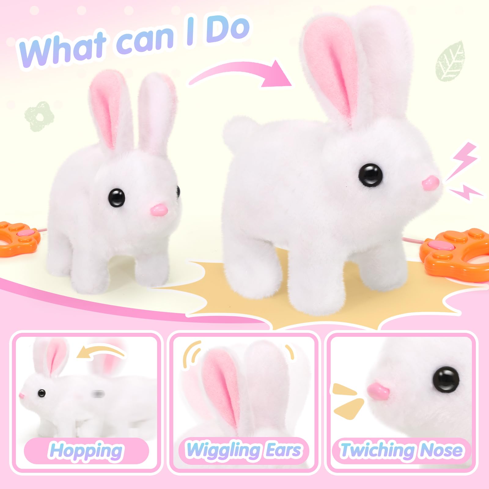 CatchCute Easter Plush Bunny Toys for Kids,Interactive Bunny with Sounds,Can Walk,Wag Tail and Twitch Nose with Remote Control Leash,Easter Eggs with Pull Back Cars,Easter Birthday Gift for Toddlers