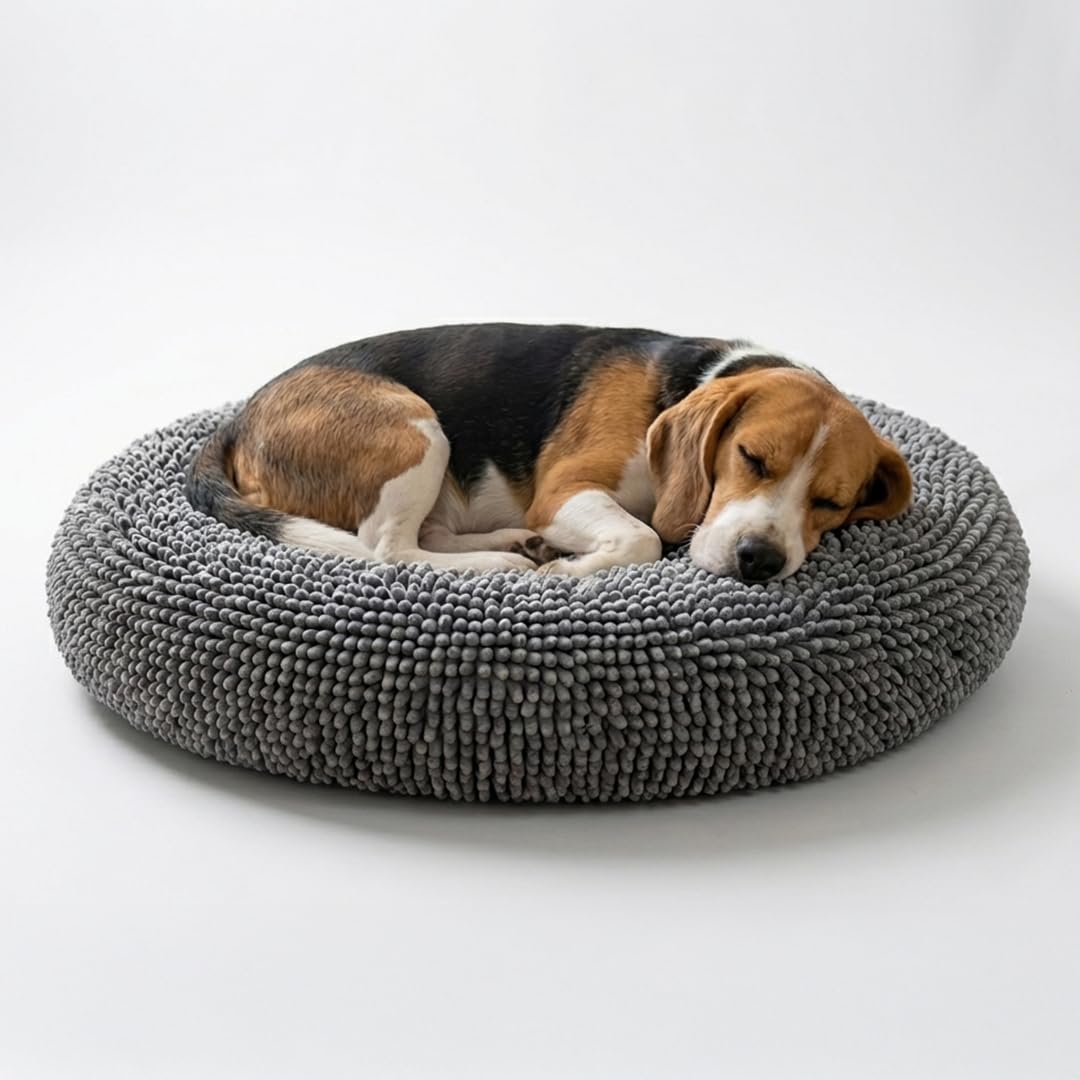 Muddy Mat® Cloud K-9 Bed for Dogs & Cats, Soft & Relaxing Donut Dog Bed, Chenille Material, Removable Cover, Washable & Dryer Safe–Black Small(25'x25')
