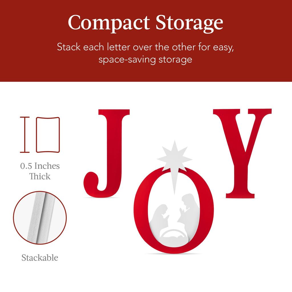 Best Choice Products 46in Outdoor JOY Christmas Nativity Decoration, 3 Piece Yard Decor Sign Holy Weather Resistant PVC Silhouette for Garden - Red/White