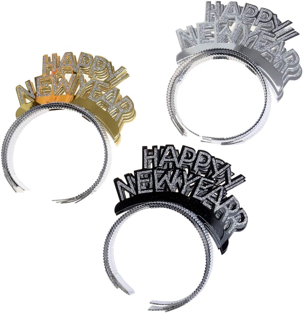 BinaryABC Happy New Year Headband Tiara,New Years Party Favor,New Years Eve Party Decorations 12Pcs
