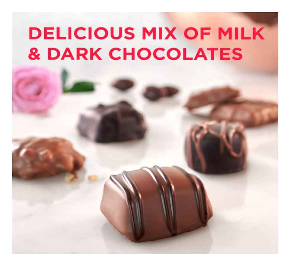 Russell Stover Valentine's Day Red Foil Heart - Assorted Milk and Dark Chocolate - 17 Pieces Per Box - Great For Sharing with Friends and Family