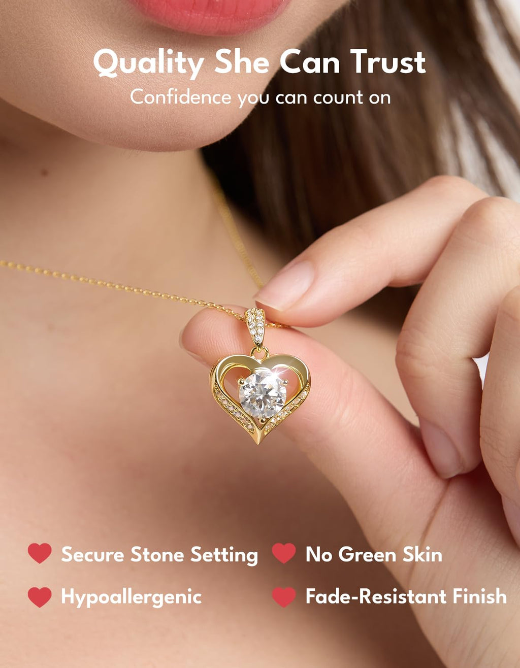 KRKC Moissanite Heart Necklace for Women, 1-3 Carat Lab Created Diamond Pendant, 14K/White Golden Plated S925 Sterling Silver Chains, Valentines Day Christmas Birthday Gifts for Her Wife Anniversary