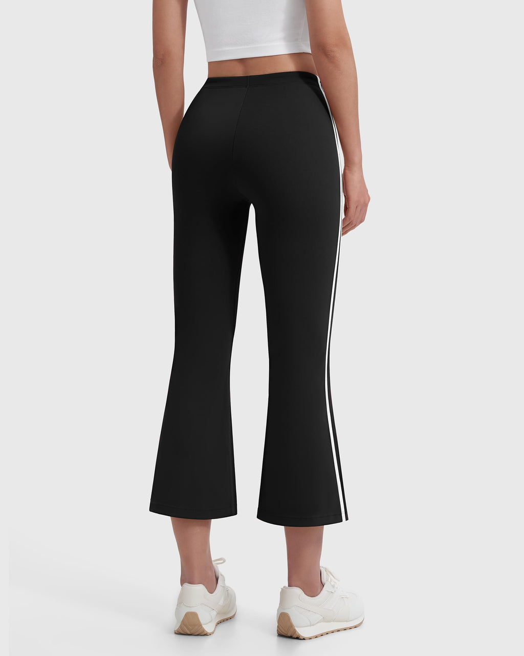 MOOSLOVER Women Flare Capri Yoga Pants High Waisted Side Stripe Drawstring Bootcut Flared Cropped Leggings