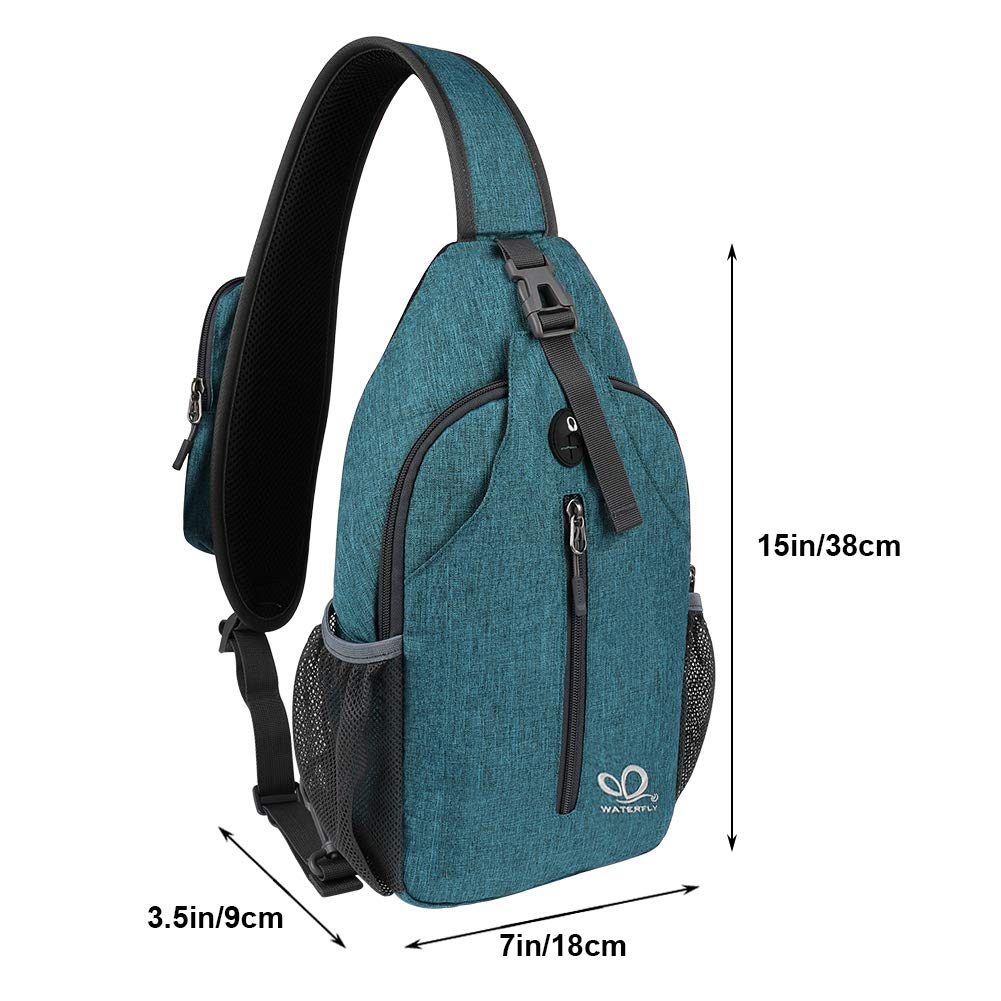 WATERFLY Crossbody Sling Backpack Sling Bag Travel Hiking Chest Bag Daypack (Black)