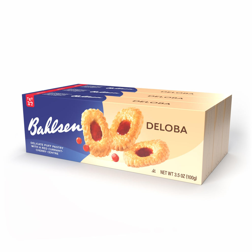 Bahlsen Deloba Red Currant Cookies (12 boxes) - Sweet & delicate, buttery puff pastry biscuits with light crispy layers and red currant filling - 3.5 oz boxes