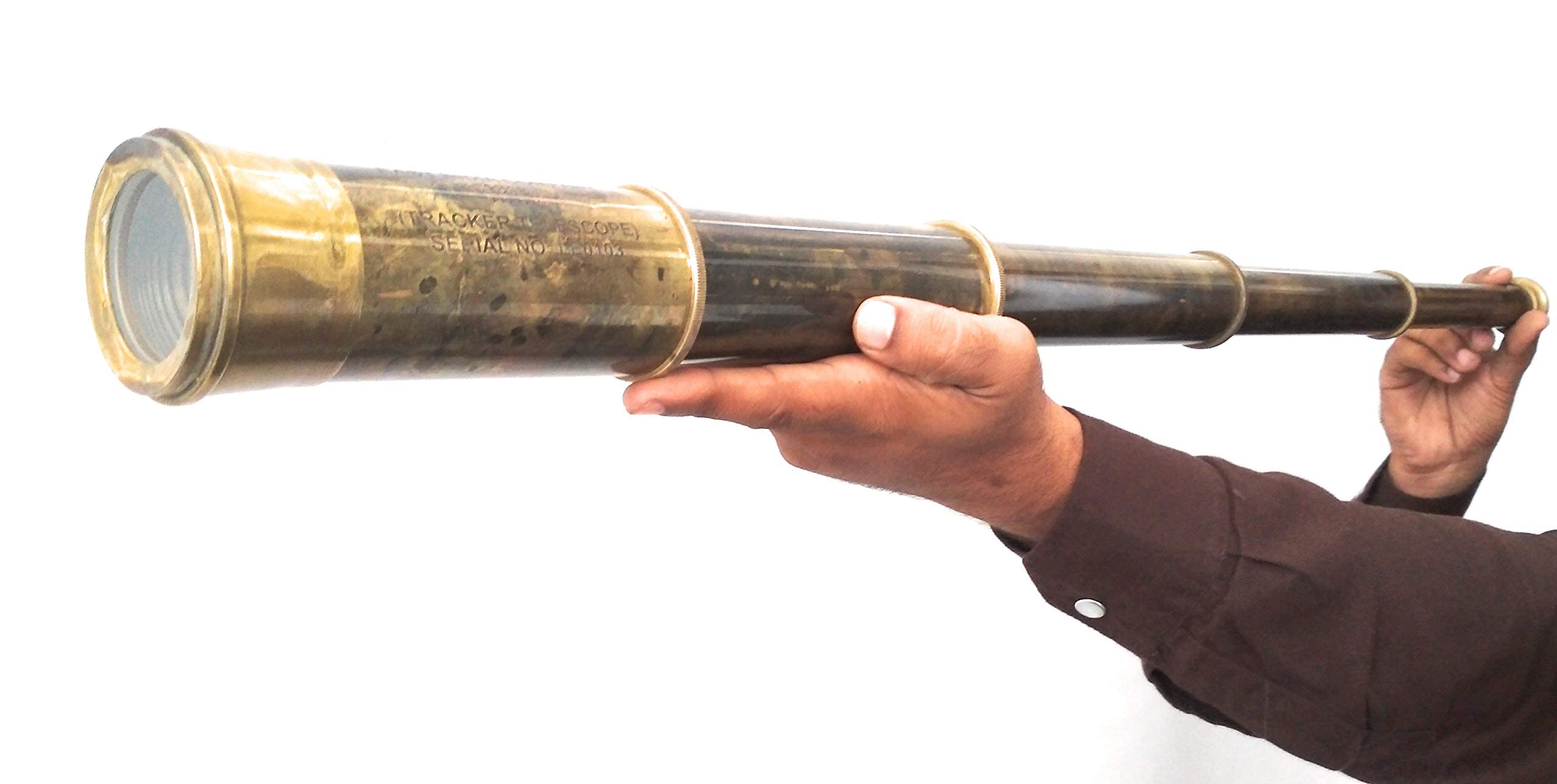 Rare Brass Telescope Spyglass - East India Company 1818 Tracker Vintage Pirate Spyglass Scope Antique Large Handstitched Leather Gift Box (BT-EIC17)