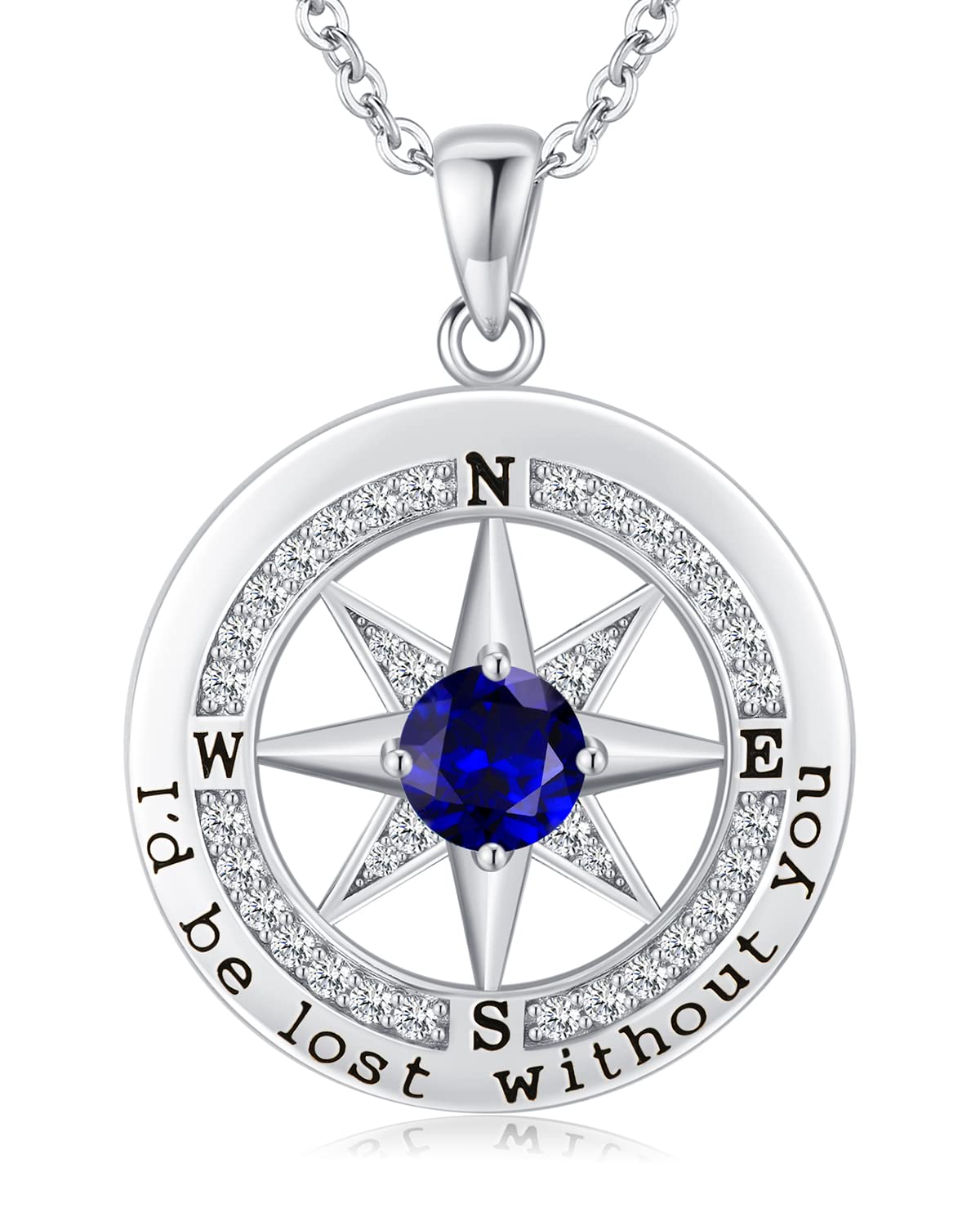 S925 Necklace Gift for Wife |Compass Jewelry |Women Anniversary |Sterling Silver |Girlfriend Birthday Gifts for Her Valentines |I'd be Lost without You |Jewel 18K Gold