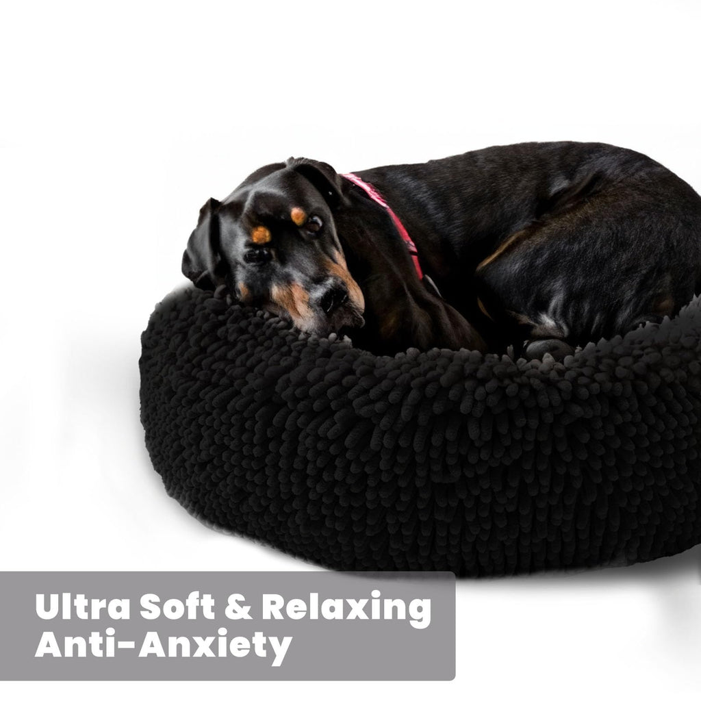 Muddy Mat® Cloud K-9 Bed for Dogs & Cats, Soft & Relaxing Donut Dog Bed, Chenille Material, Removable Cover, Washable & Dryer Safe–Black Small(25'x25')