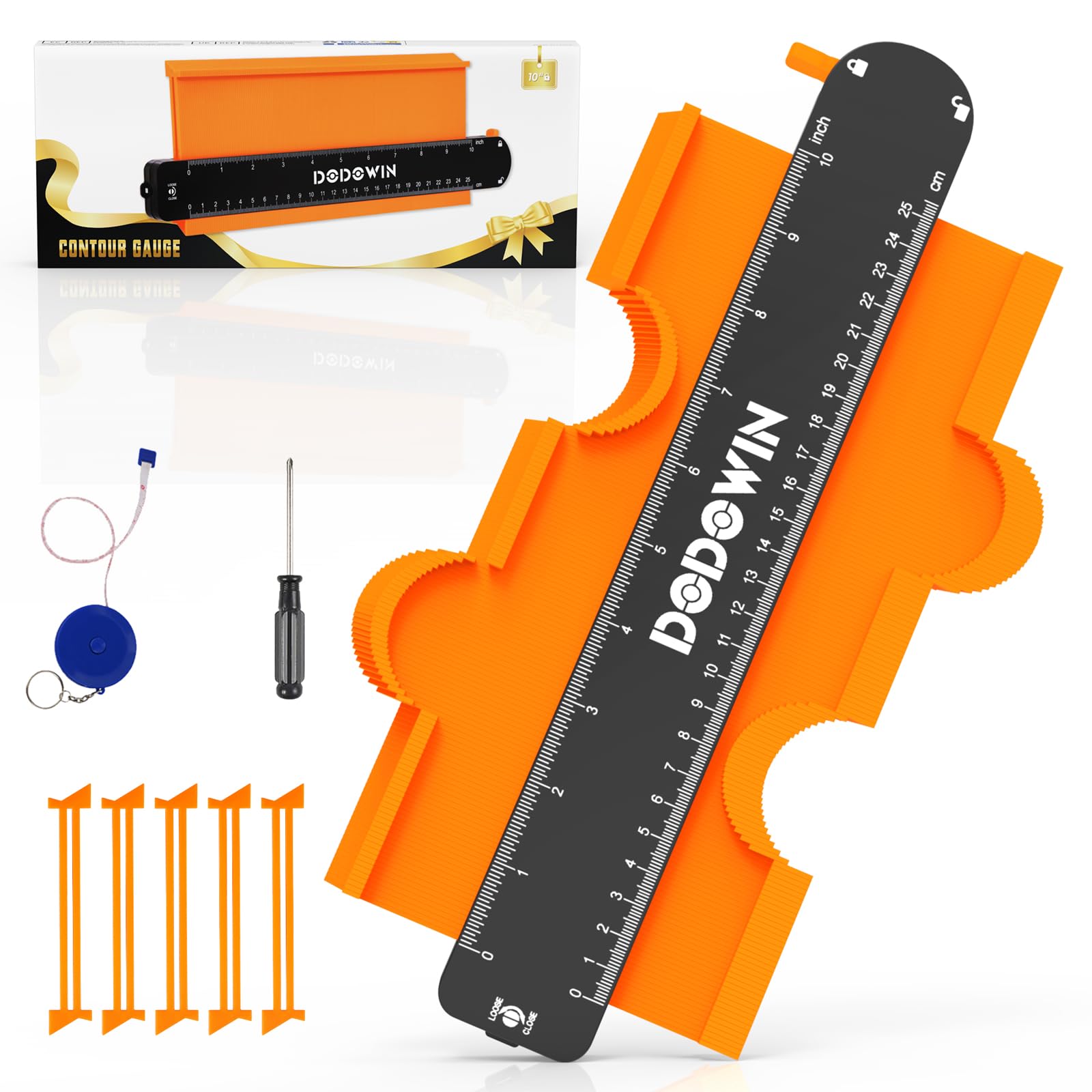 DODOWIN 10+5 Inch Contour Gauge with Lock, Dual Size Profile Duplicator Tool for Flooring, Tile, Woodworking & Irregular Shapes, Shape Outline Gauge, Father’s Day Gifts for Dad Men Husband