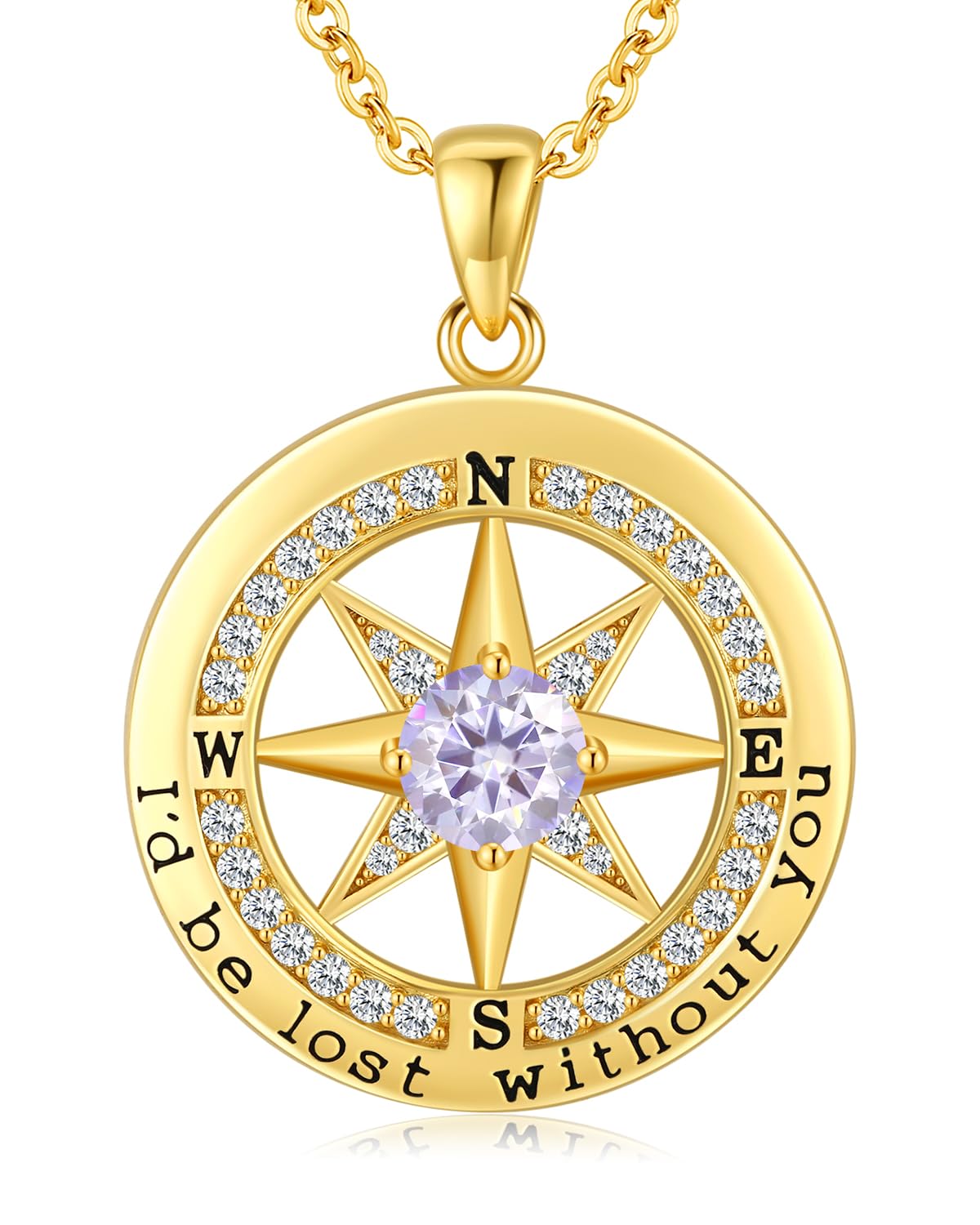 S925 Necklace Gift for Wife |Compass Jewelry |Women Anniversary |Sterling Silver |Girlfriend Birthday Gifts for Her Valentines |I'd be Lost without You |Jewel 18K Gold
