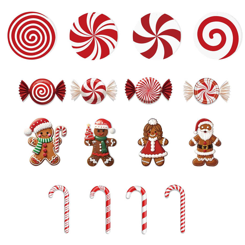 33" Christmas Decorations Outdoor Candy Christmas Decorations, 2ct Large Tall Outdoor Stake Signs 4 Interlocking PP Panels with H-Brackets Fiberglass Rods for Lawn Pathway Xmas Party