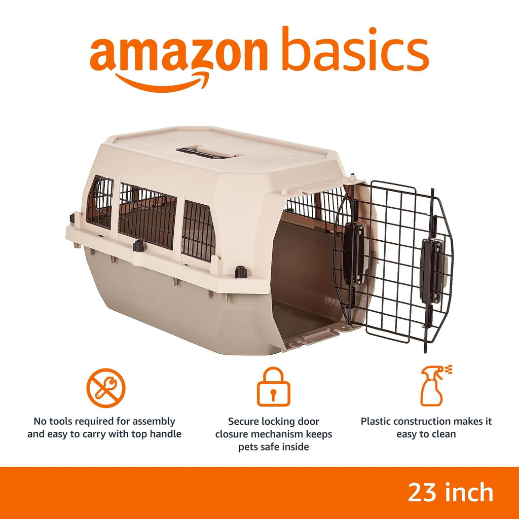 Amazon Basics Sturdy Portable 2-Door Top-Load Hard-Sided Pet Travel Carrier with Secure Ventilation, Handle, Front & Top Entry for Dogs, Cats, 22.8"L x 15"W x 13"H, Gray & Blue