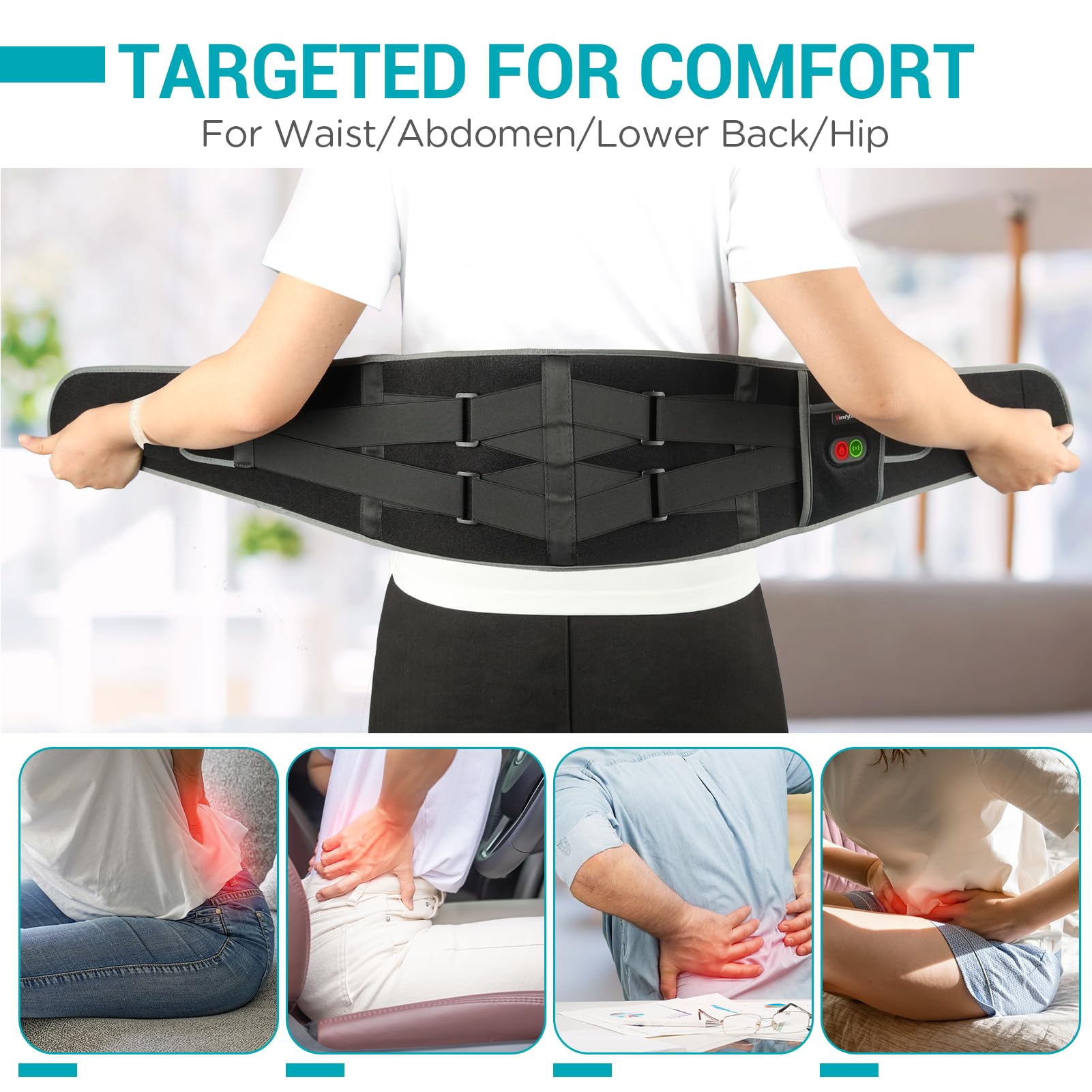 Comfytemp Cordless Heating Pad with Massager for Back, Fathers Day Dad Gifts for Men, FSA Eligible HSA Portable Lower Back Massager Rechargeable Wireless Electric, Women Mom Seniors 3 Heat 30mins Off