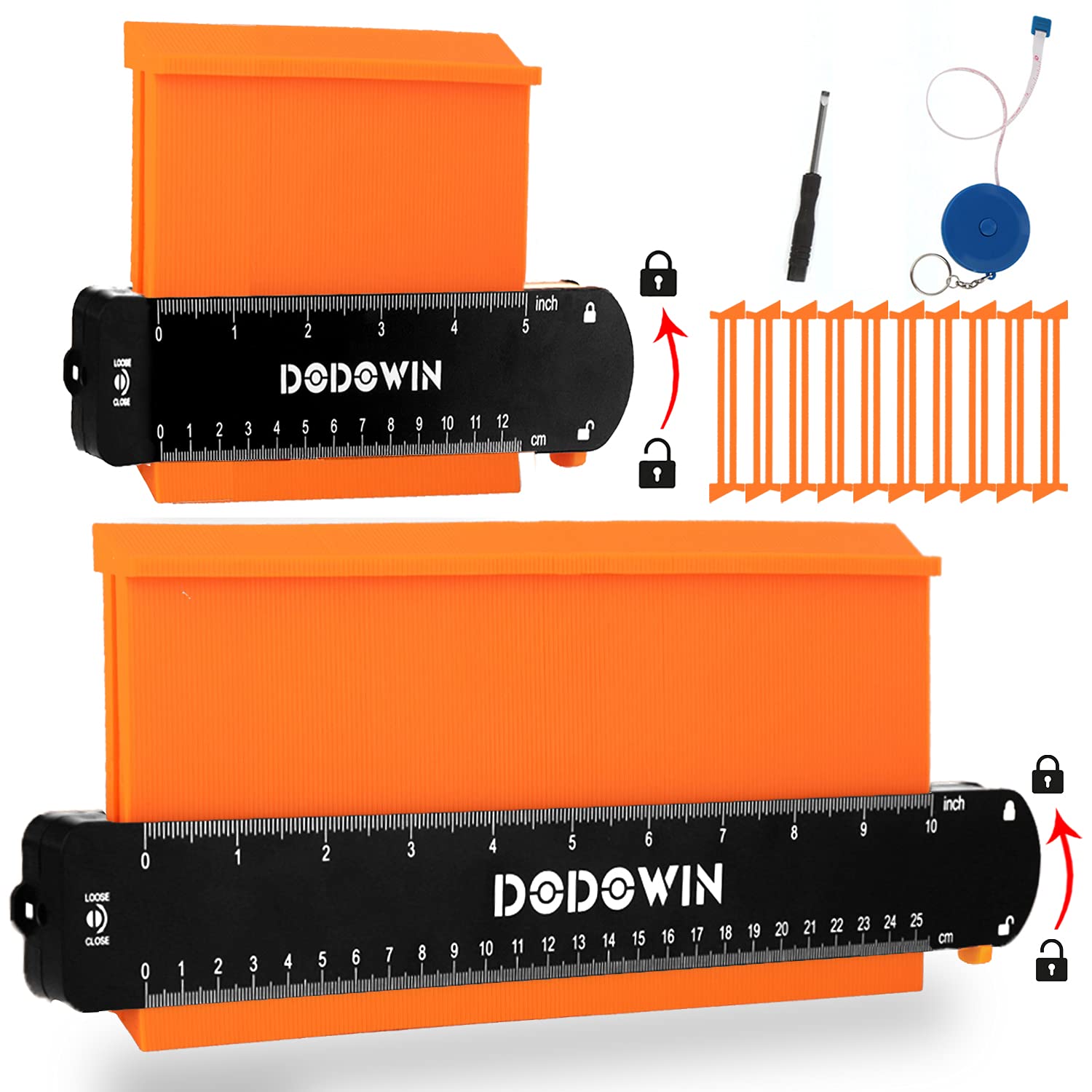 DODOWIN 10+5 Inch Contour Gauge with Lock, Dual Size Profile Duplicator Tool for Flooring, Tile, Woodworking & Irregular Shapes, Shape Outline Gauge, Father’s Day Gifts for Dad Men Husband