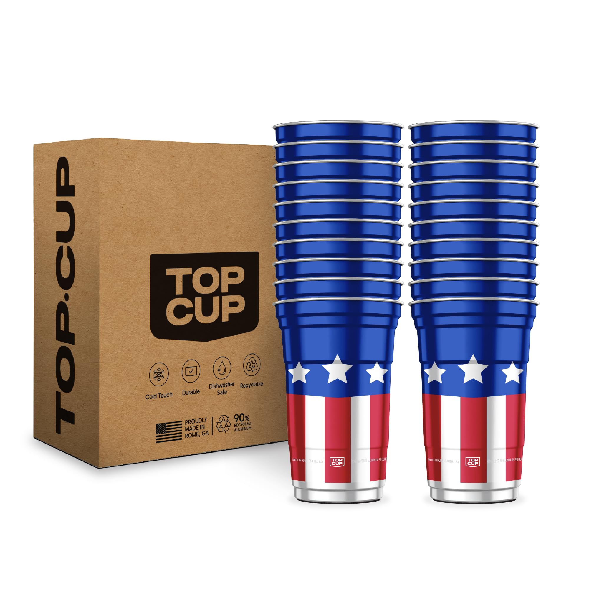 Top Cup America's 250th Birthday 20 oz Reusable Aluminum Party Cups 20 Count | Durable, Reusable & Recyclable, Made in USA