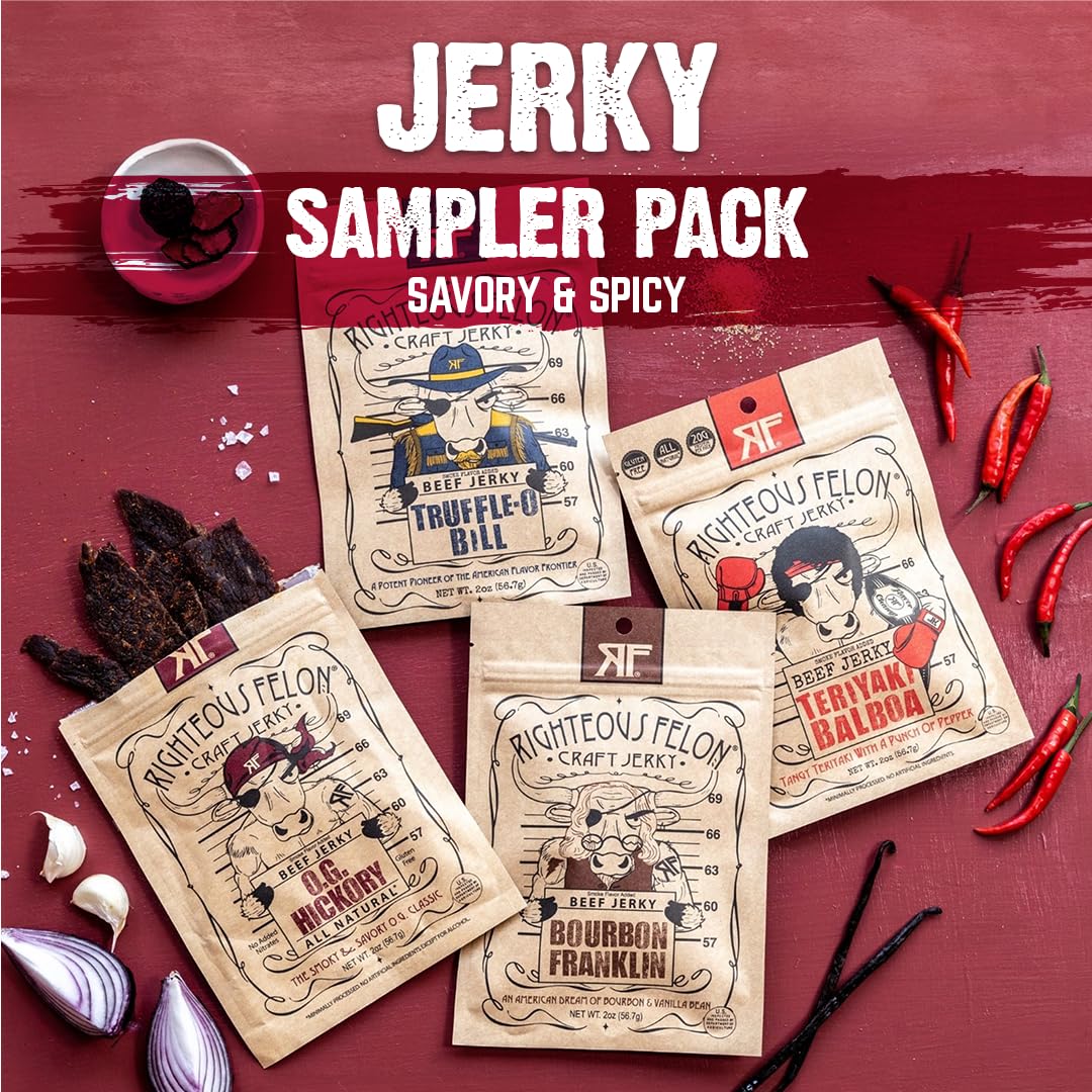 Righteous Felon Beef Jerky & Meat Sticks Variety Pack - Father's Day Jerky Sampler for Dad - Gluten Free Beef Jerky Snack Packs - High Protein, Keto, Low Sugar - Gifts for Men - 11 Pack Sampler