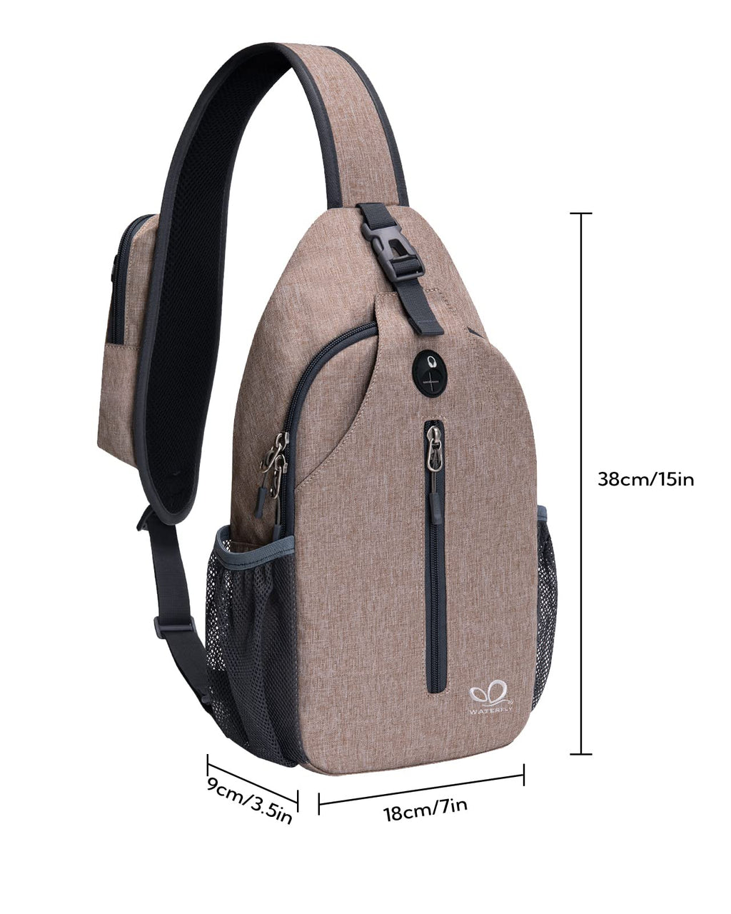 WATERFLY Crossbody Sling Backpack Sling Bag Travel Hiking Chest Bag Daypack (Black)
