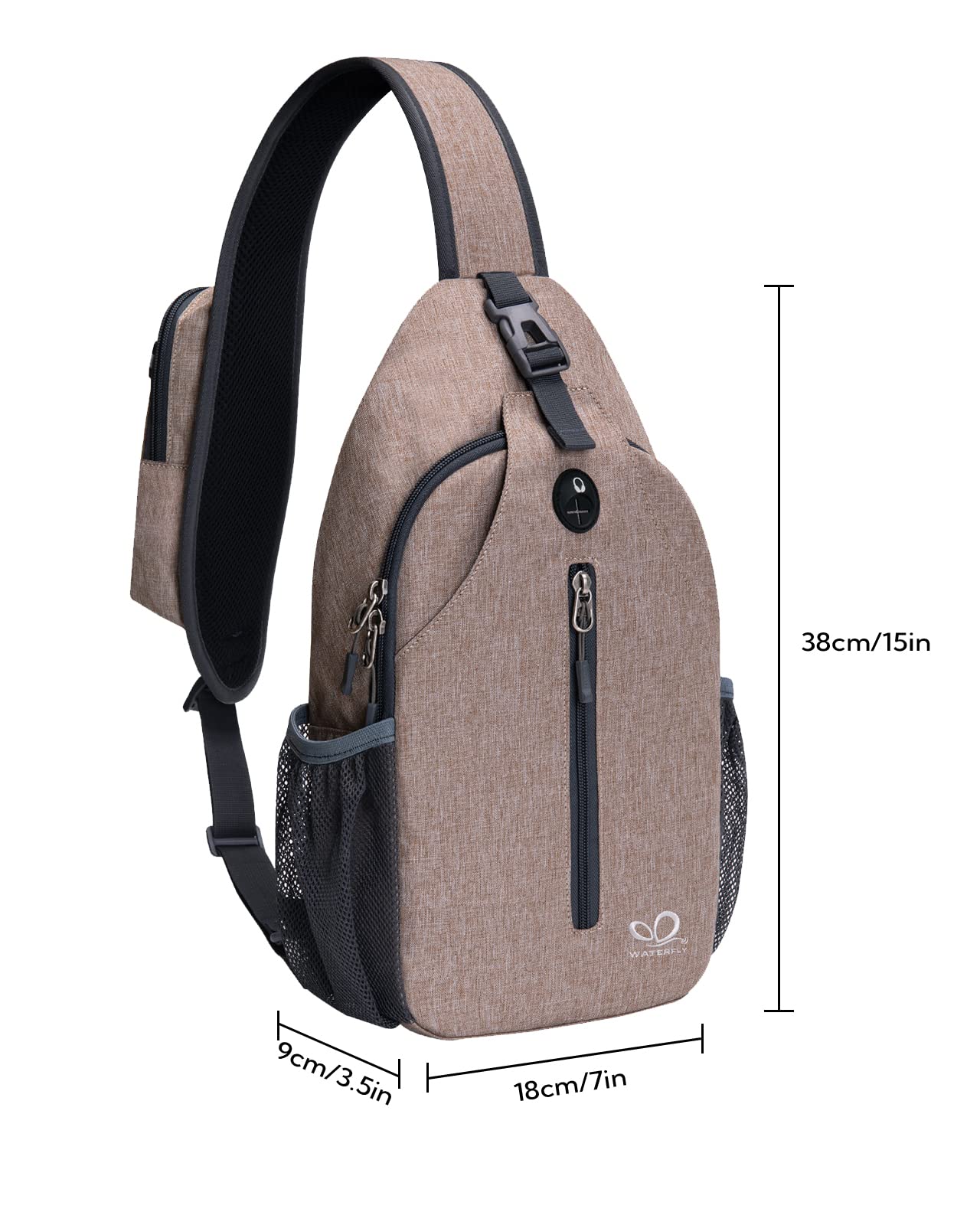 WATERFLY Crossbody Sling Backpack Sling Bag Travel Hiking Chest Bag Daypack (Black)