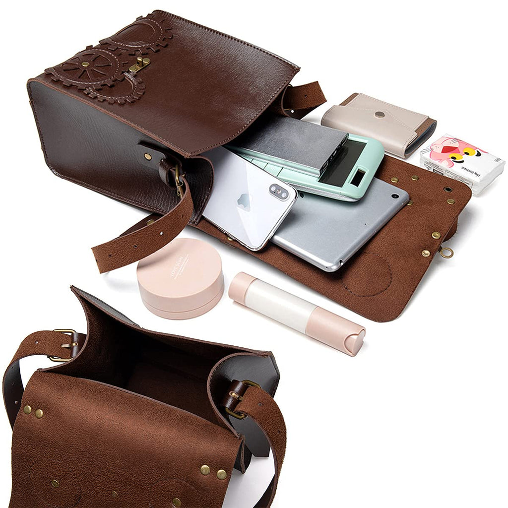 Messenger Bag Leather Retro Briefcase Steampunk Crossbody Shoulder Purse Satchel for Women Lolita Gothic Costume Accessory