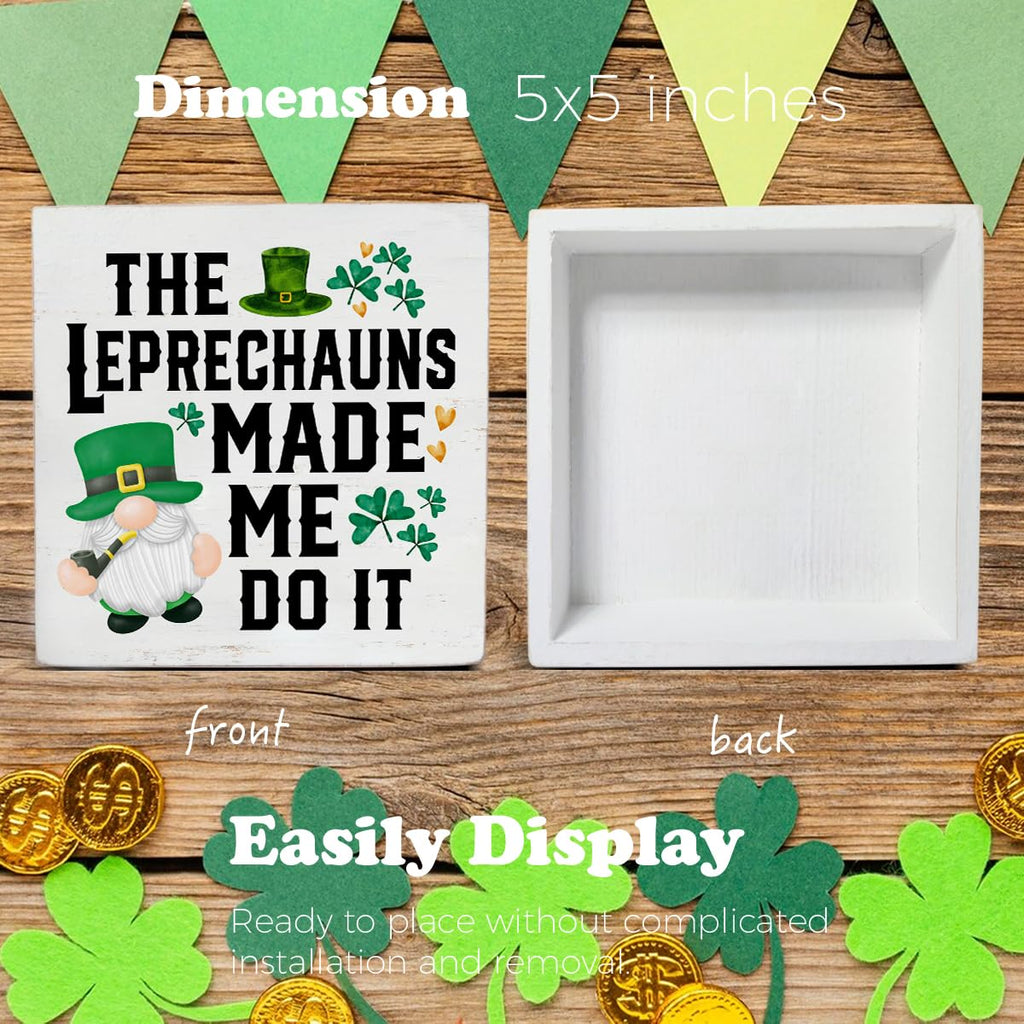 Dumyum St. Patrick's Day Decorative Sign, Wooden, 5 Inches x 5 Inches, Green, Rustic, Tabletop or Wall Mount