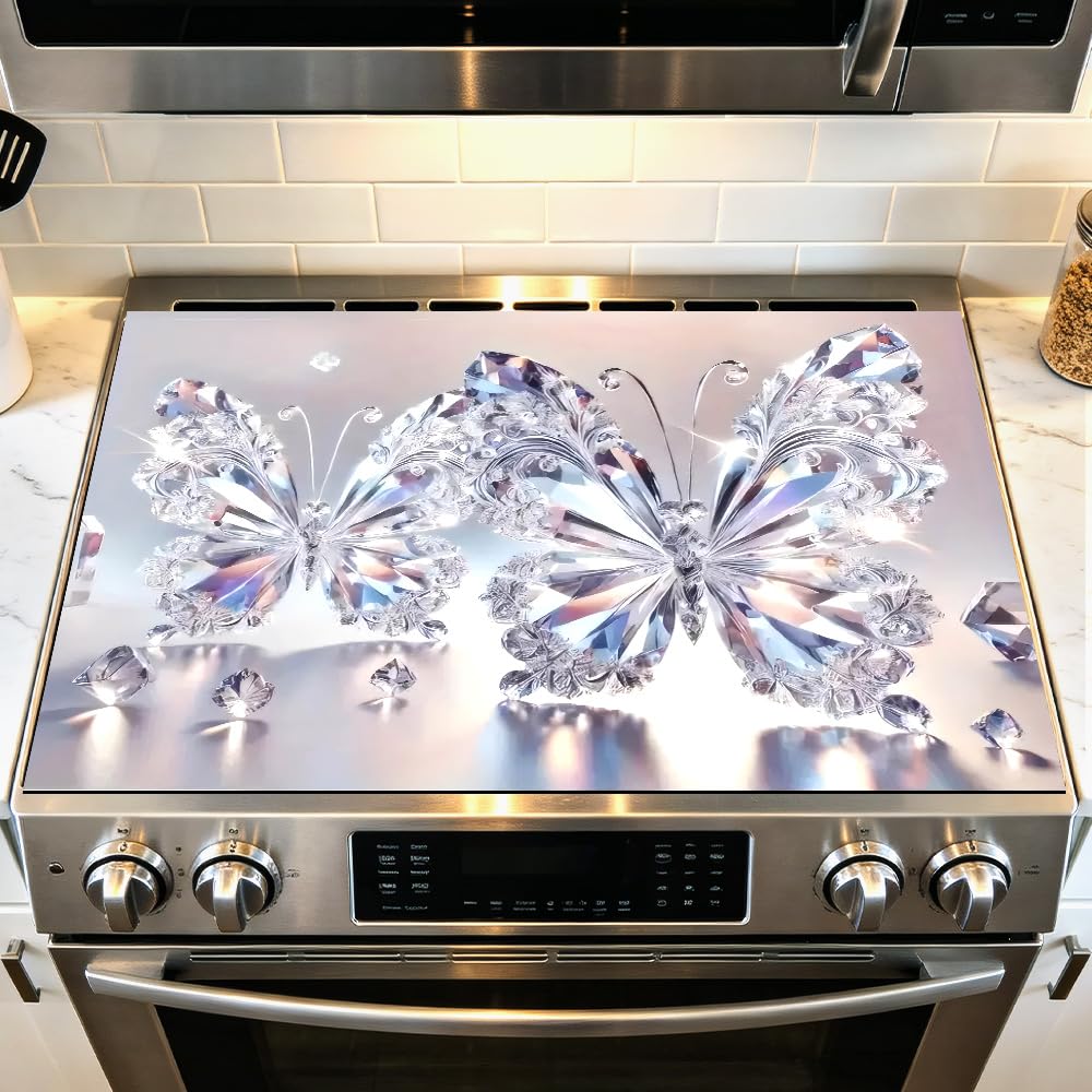 Stove Mat 28.35 x 20.47 Inch Christmas Fireplace and Tree Design Cozy Living Room Holiday Scene Decorative Kitchen Countertop Cover Reusable Flexible Mat for Gas Range Electric Stove Home Winter Décor