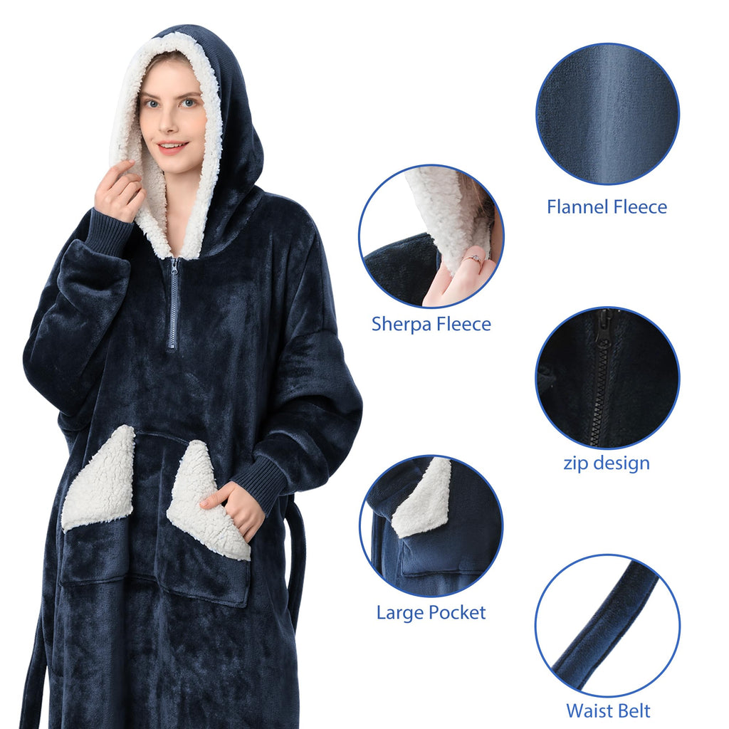 Touchat Wearable Blanket Hoodie, Oversized Sherpa Fleece Sweatshirt Blanket with Giant Hood Pocket and Sleeves for Adult, Warm & Cozy Grey Blanket Gifts for Women