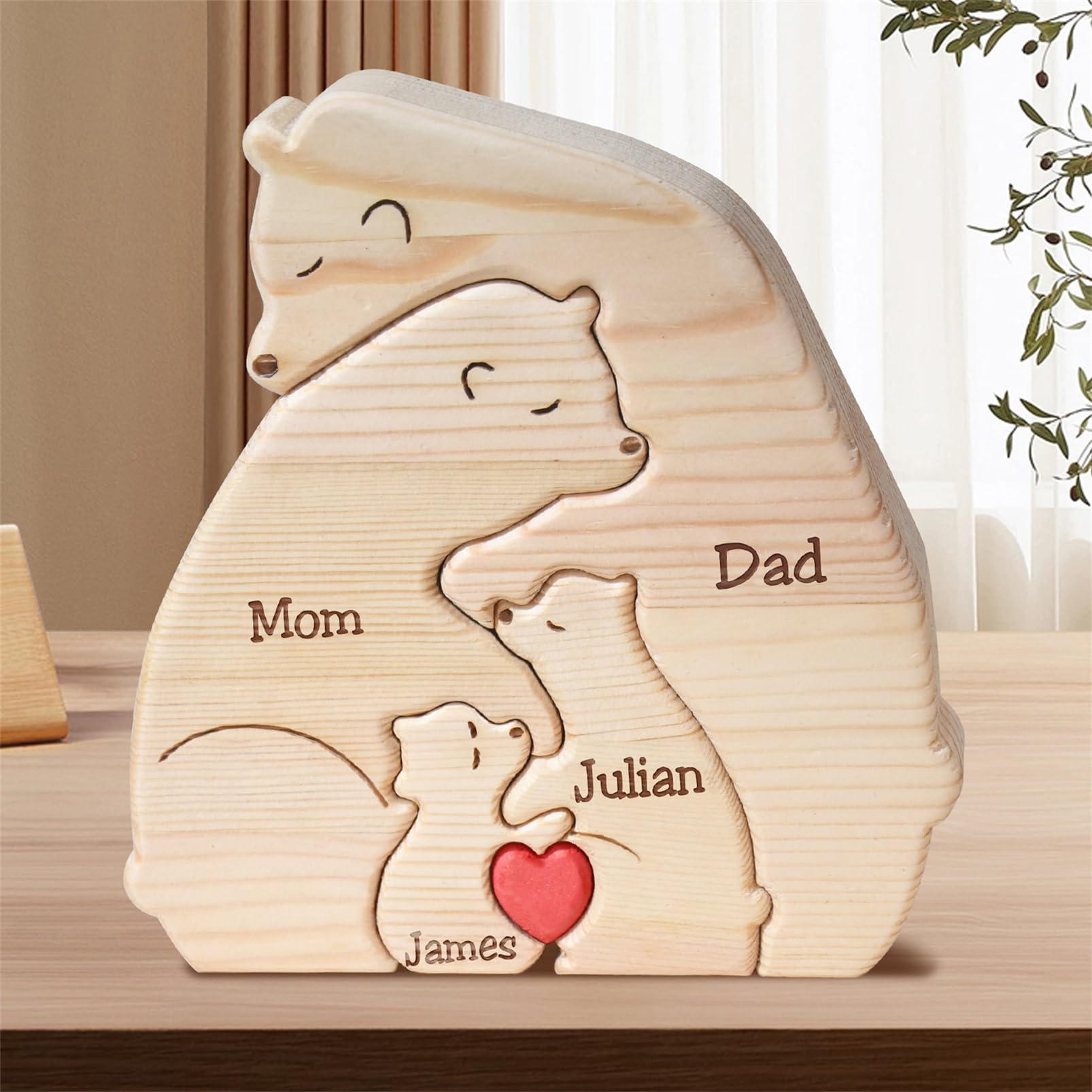 Personalized Family Name Puzzle with 2-8 Names Custom Wooden Bear Puzzle with Names Customized Wooden Puzzle Gifts for Christmas (Bear)